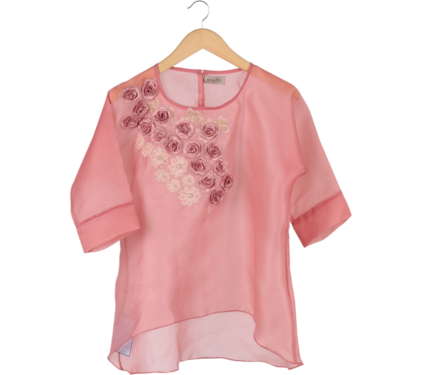 Binar Pink Floral Embroidery Blouse