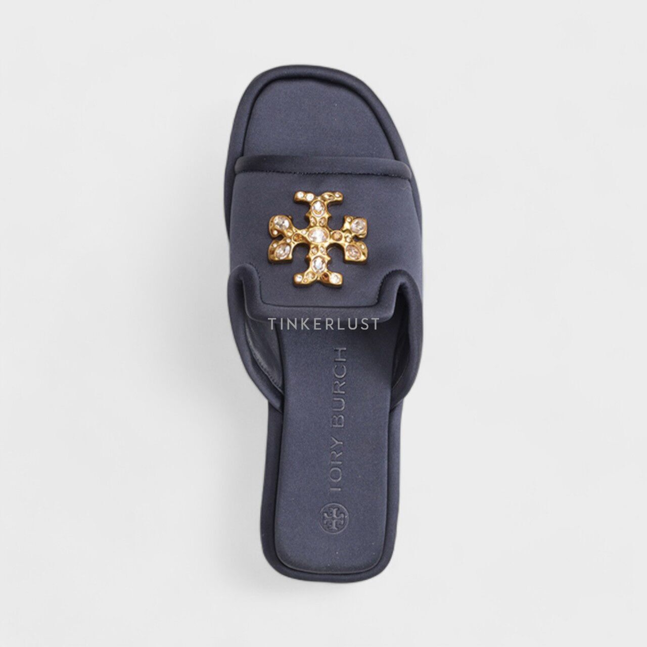 Tory Burch Jeweled in Perfect Navy Satin Slides Sandals