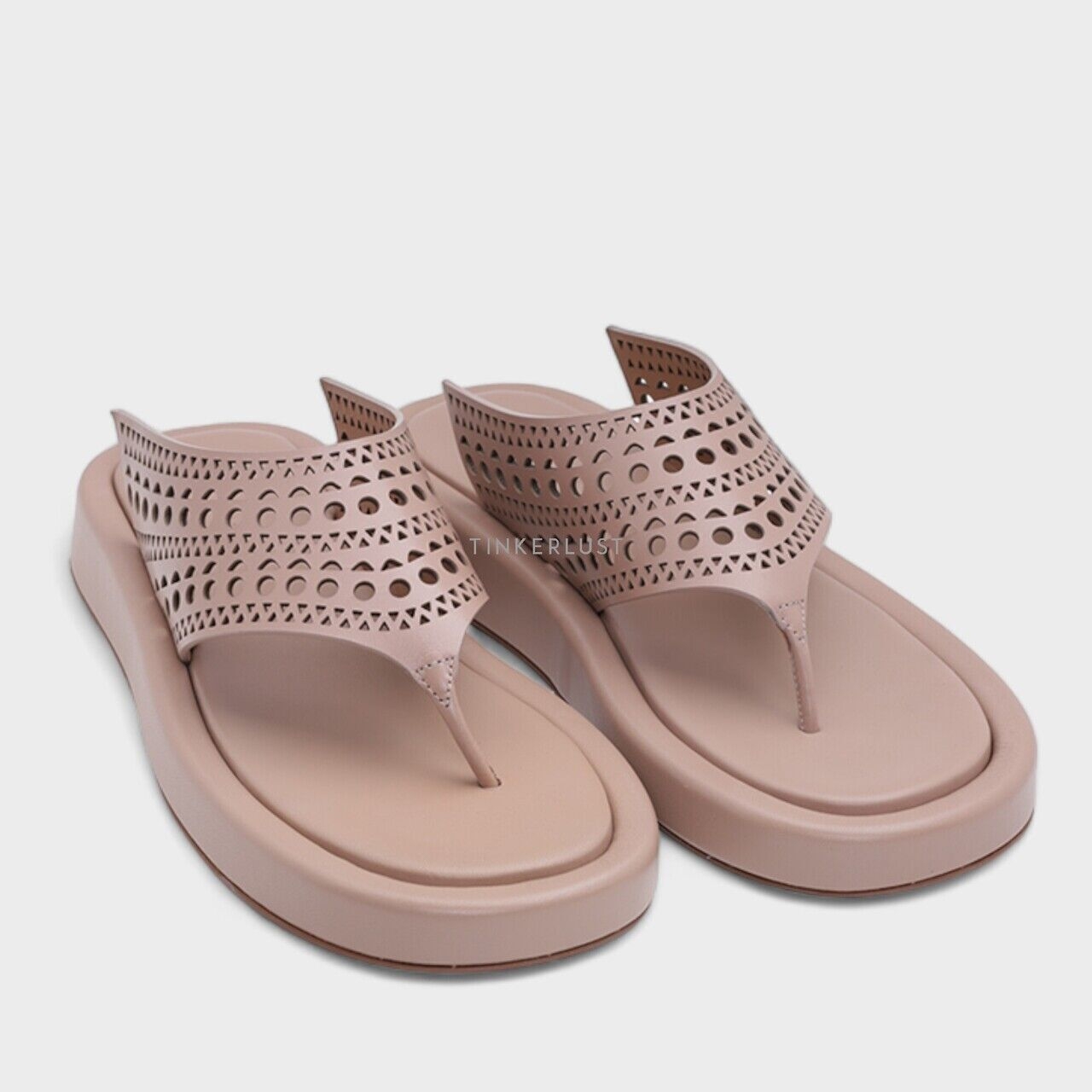 Alaia Lasered Cut Thong Nude Sandals