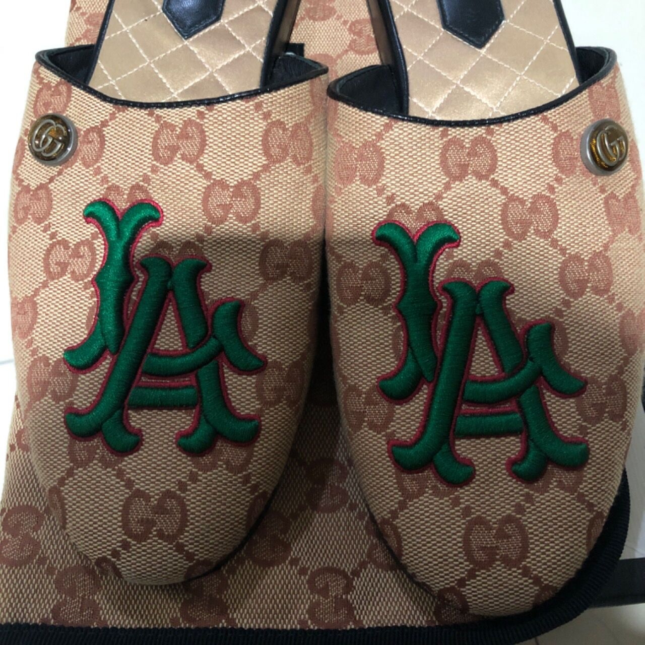 Gucci Monogram La Dodgers Embroidered Womens Gg Slippers