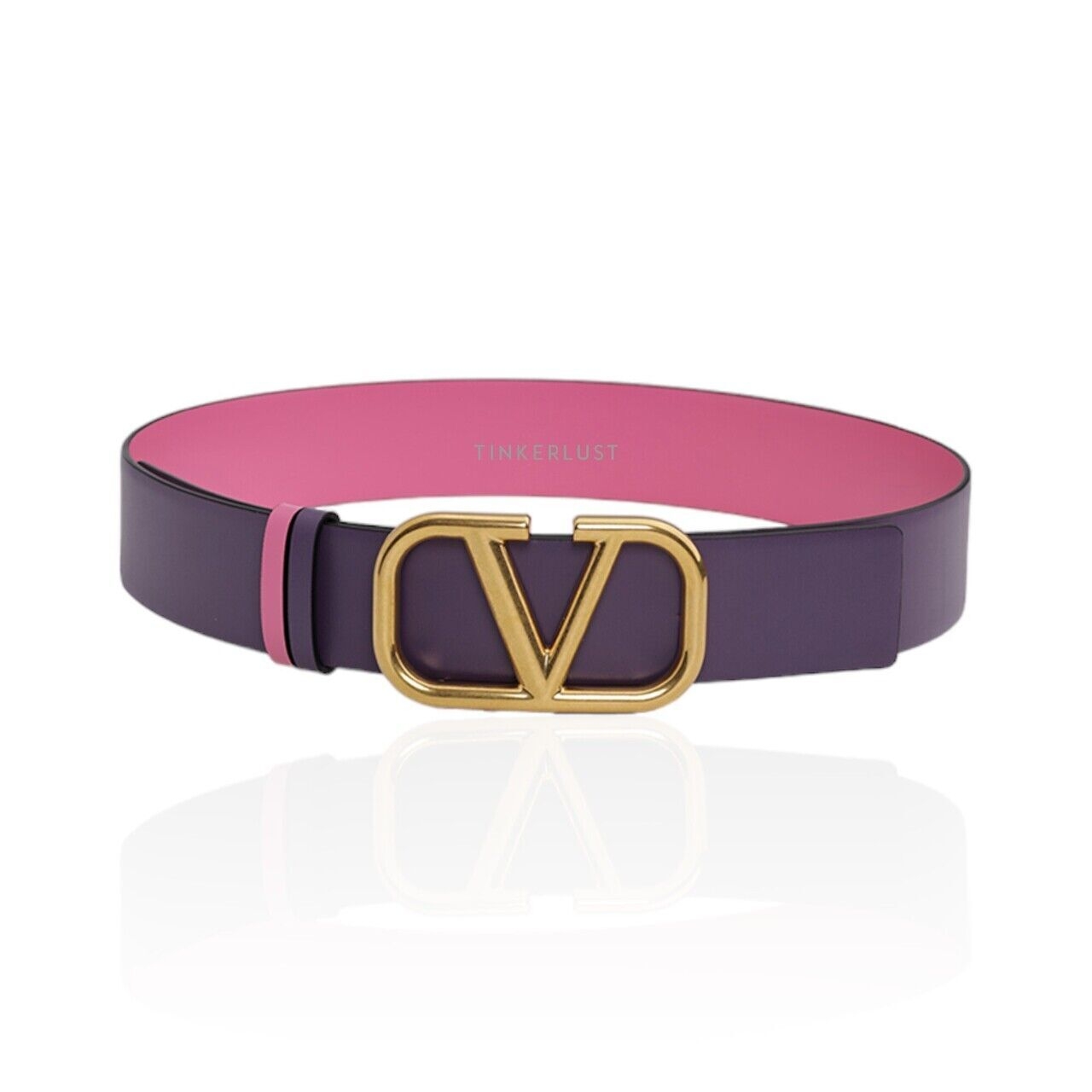 Valentino Garavani Reversible in Pink/Purple Leather with VLogo Buckle Belt