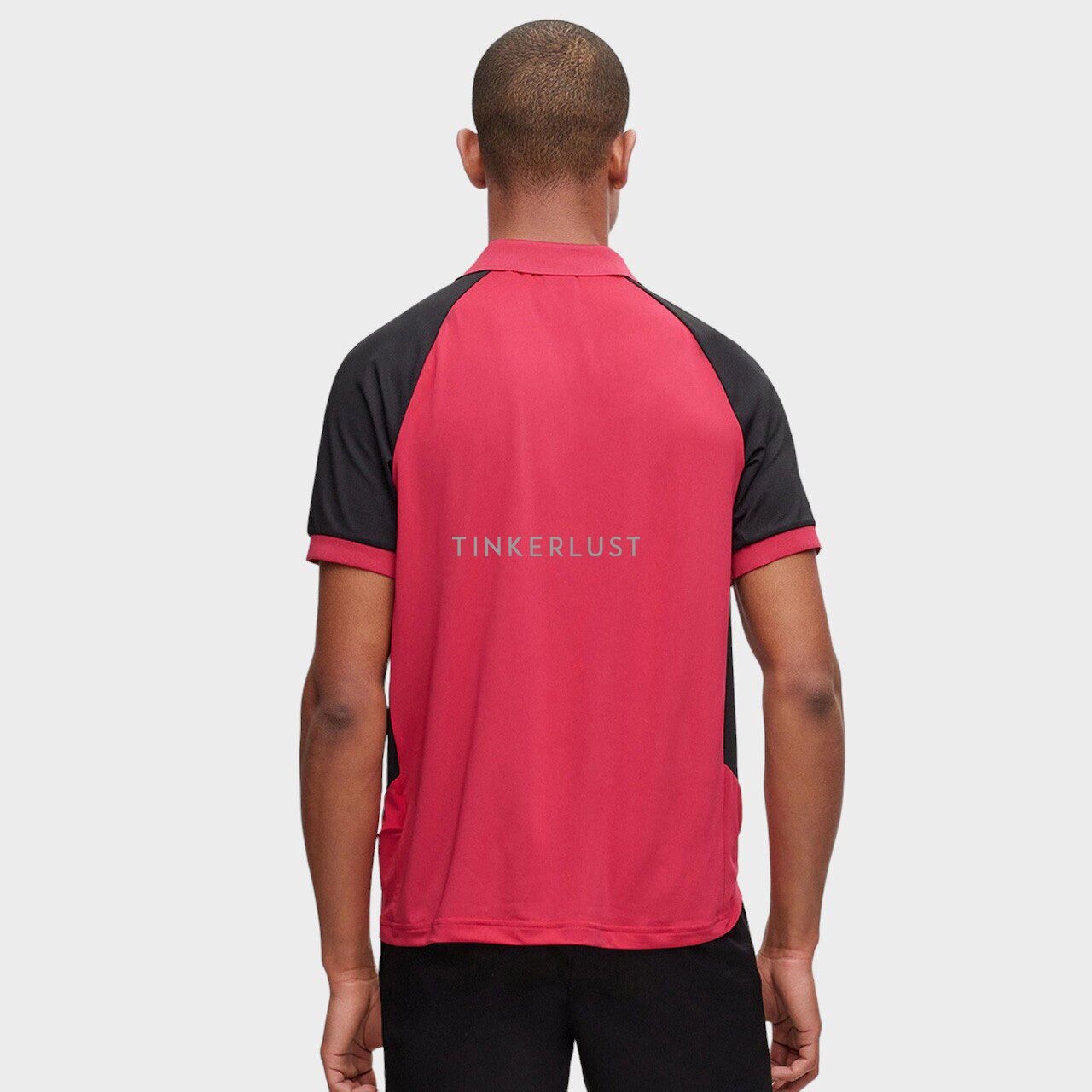 Hugo Boss Men Pauletech Performance-Stretch Slim Fit Polo Shirt in Pink/Black with Colour-Blocking	
