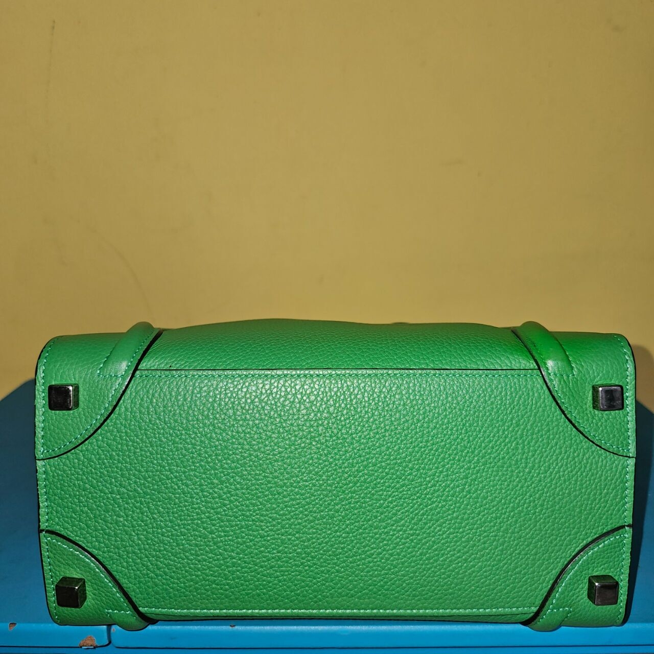 Celine Lugage Micro Green Leather Tote Bag