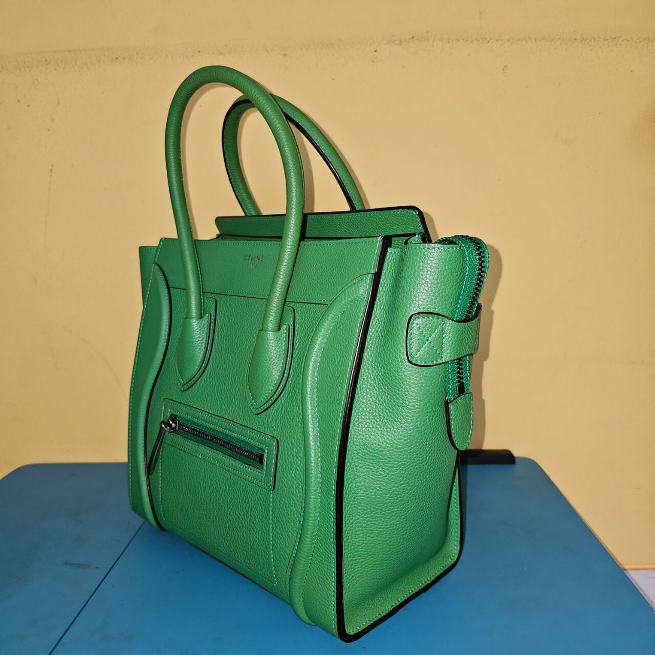 Celine Lugage Micro Green Leather Tote Bag