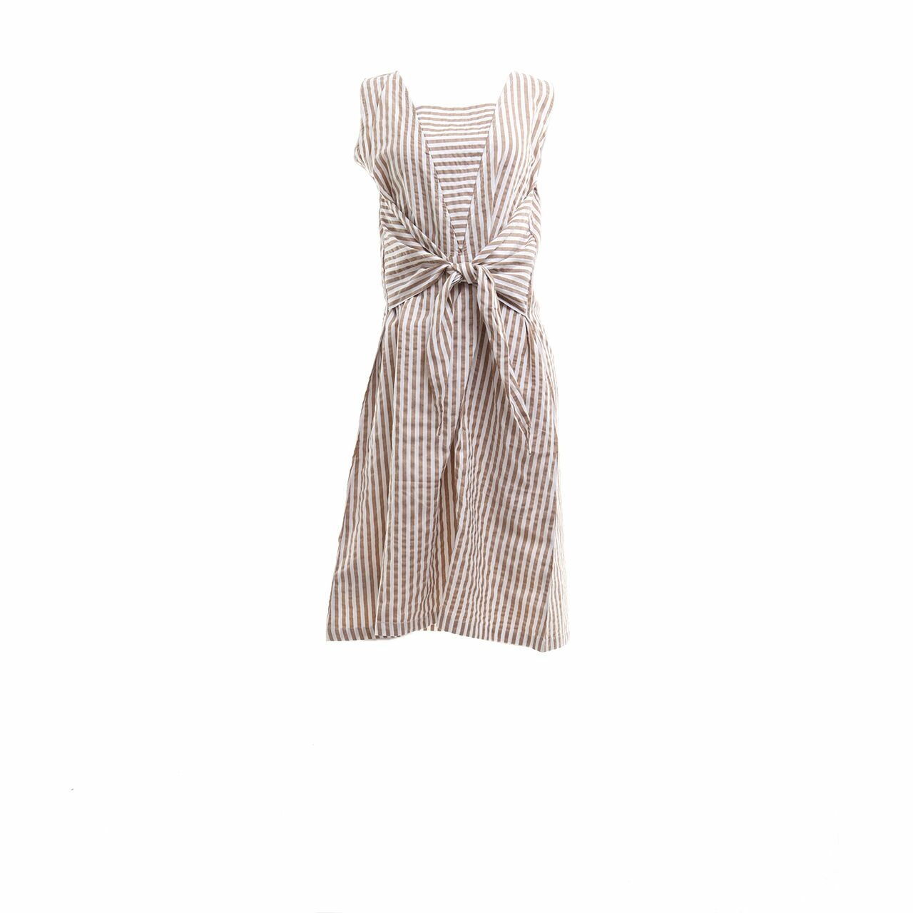 Dot Dtails Brown & White Striped Midi Dress