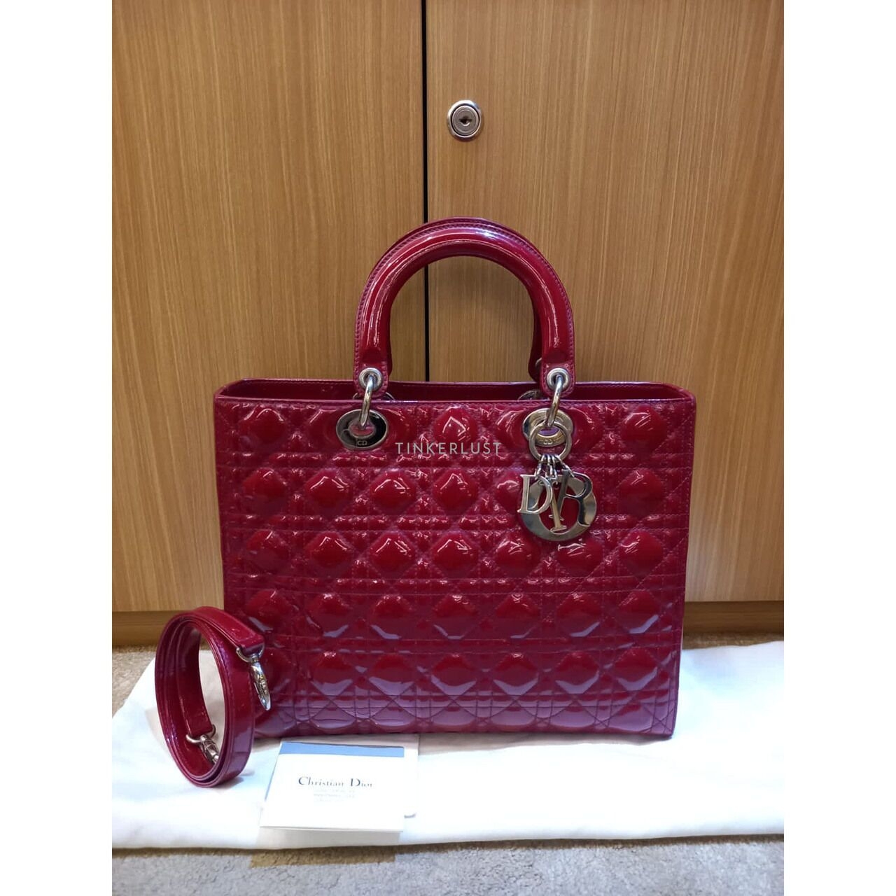 Christian Dior Lady Dior Large Red Patent Leather 2012 SHW Satchel