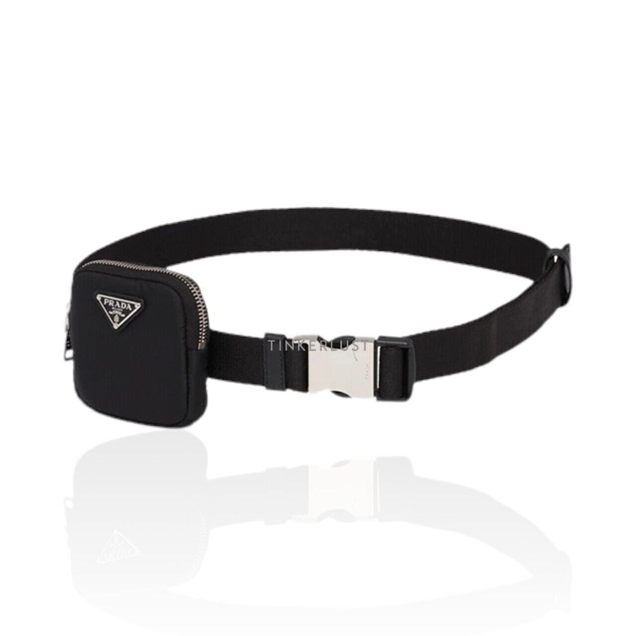Prada Men Triangle Logo Woven Belt 3cm in Black Nylon with Card Holder