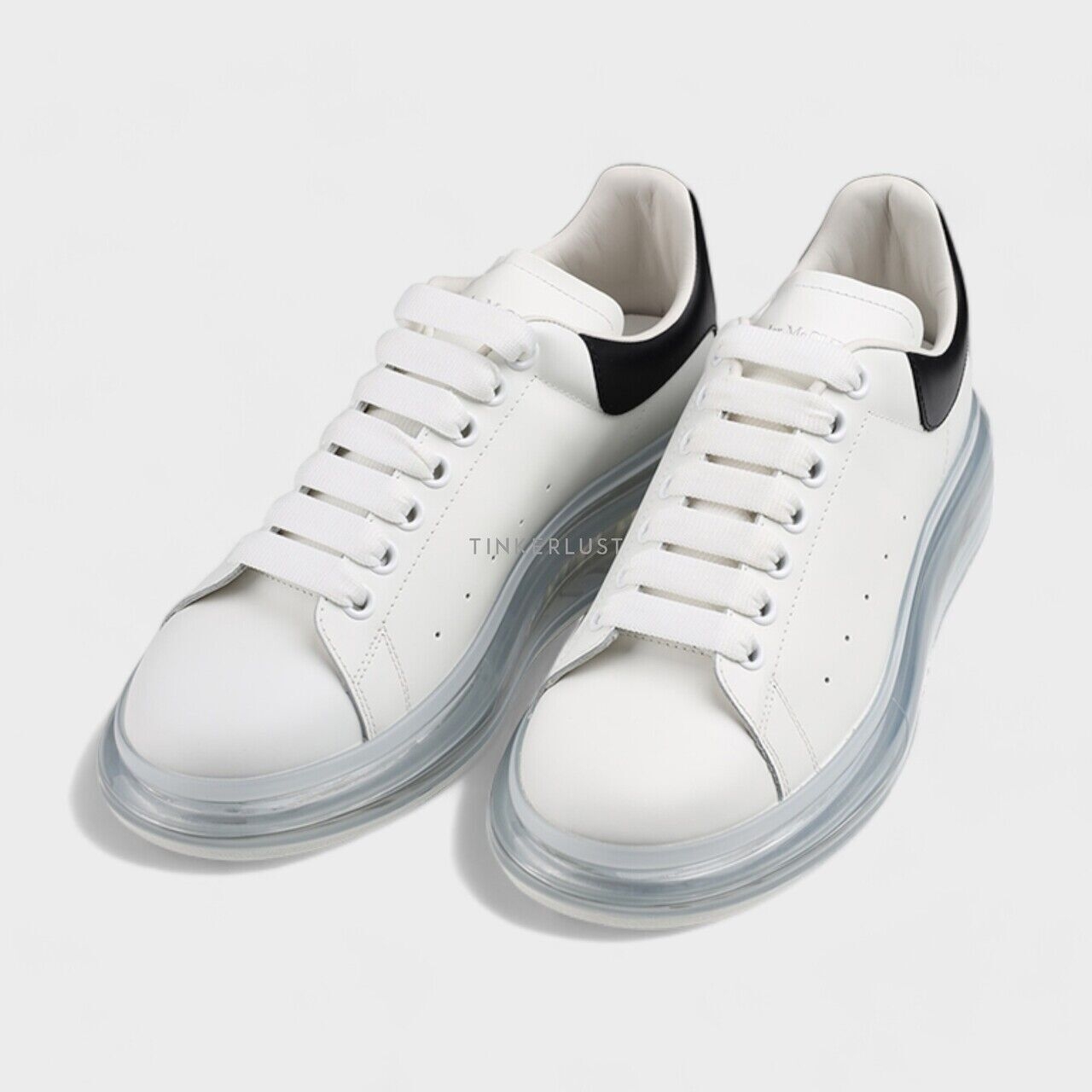 Alexander McQueen Men Transparent Oversized Lace-Up Sneakers in White/Black Smooth Leather