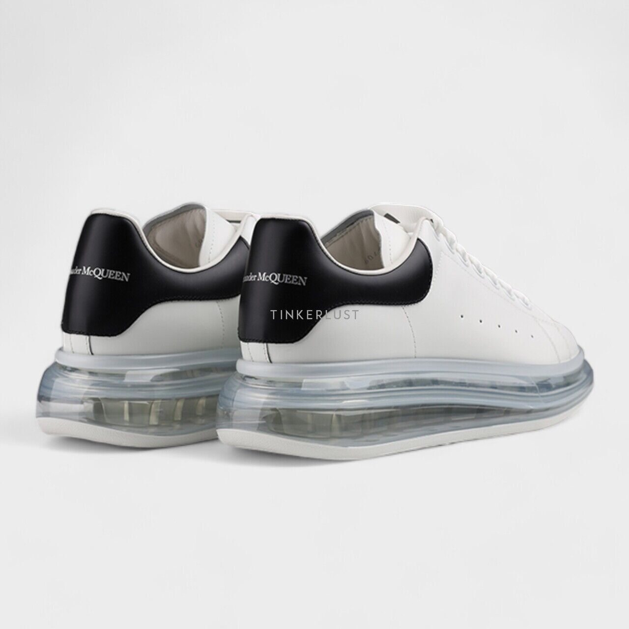 Alexander McQueen Men Transparent Oversized Lace-Up Sneakers in White/Black Smooth Leather