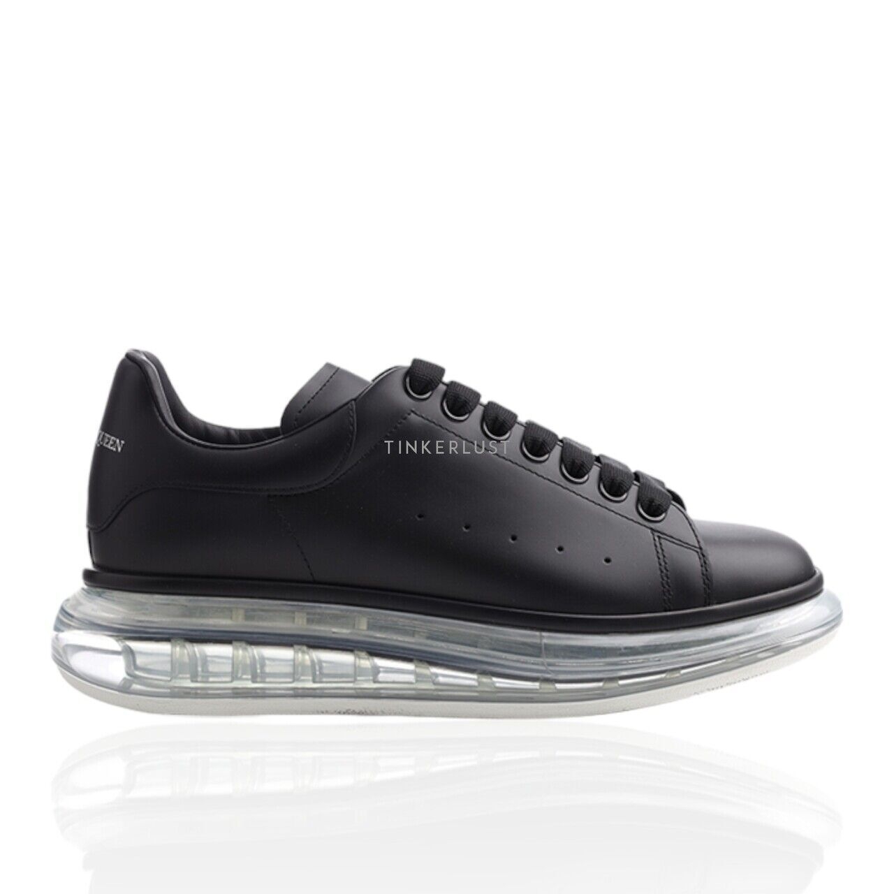 Alexander McQueen Men Transparent Oversized Lace-Up Sneakers in Black Smooth Leather