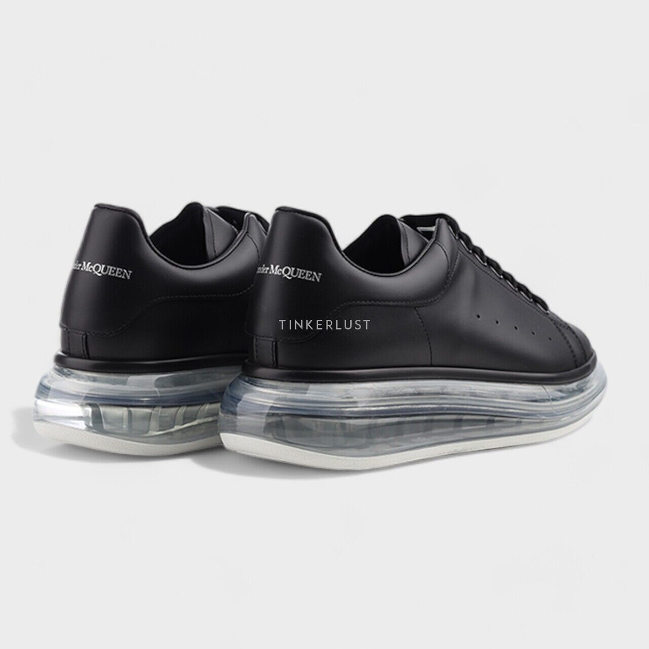 Alexander McQueen Men Transparent Oversized Lace-Up Sneakers in Black Smooth Leather