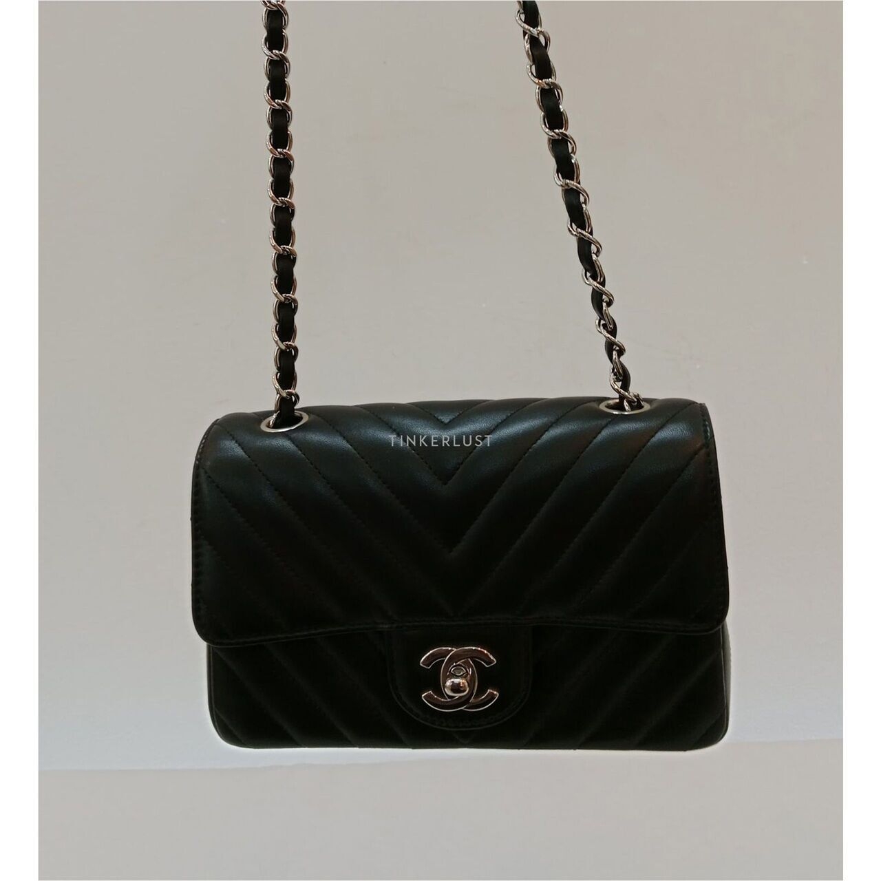 Chanel Mini Rectangle Black Chevron Lambskin #30 SHW Shoulder Bag