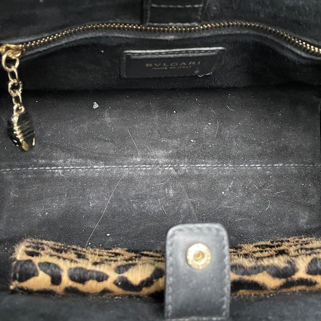 Bvlgari Black Leather Leopard Print Calfhair Serpenti Scaglie Satchel Bag 