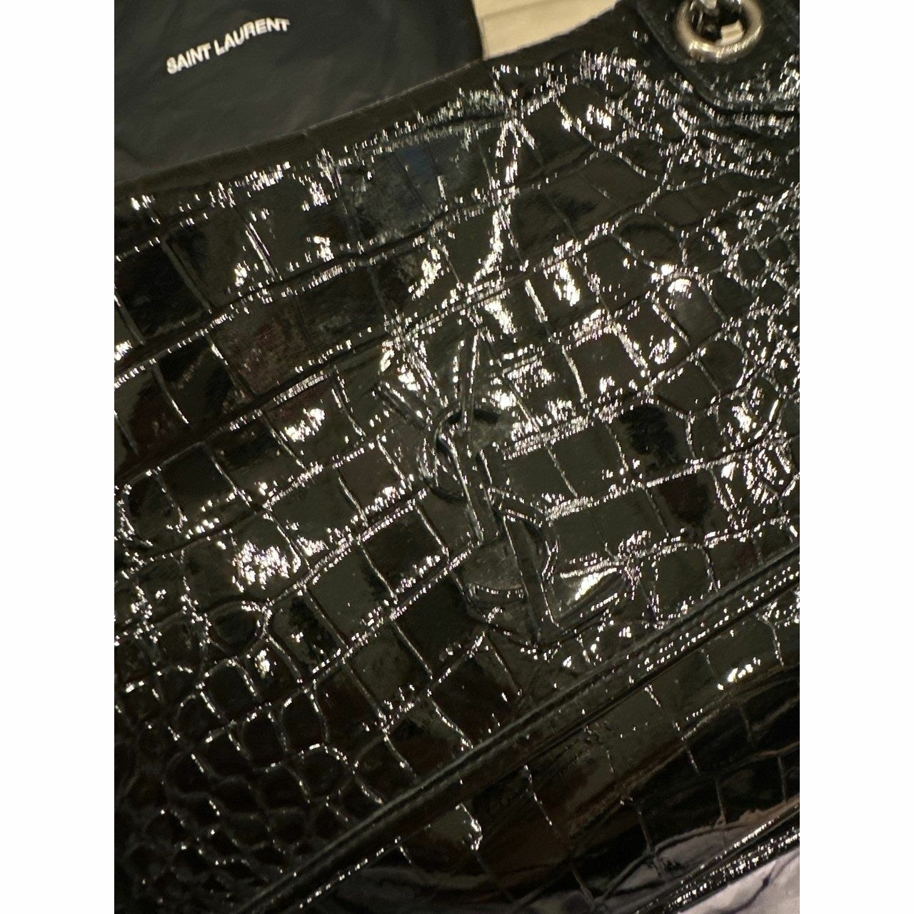Yves Saint Laurent nikki medium black shiny croco 