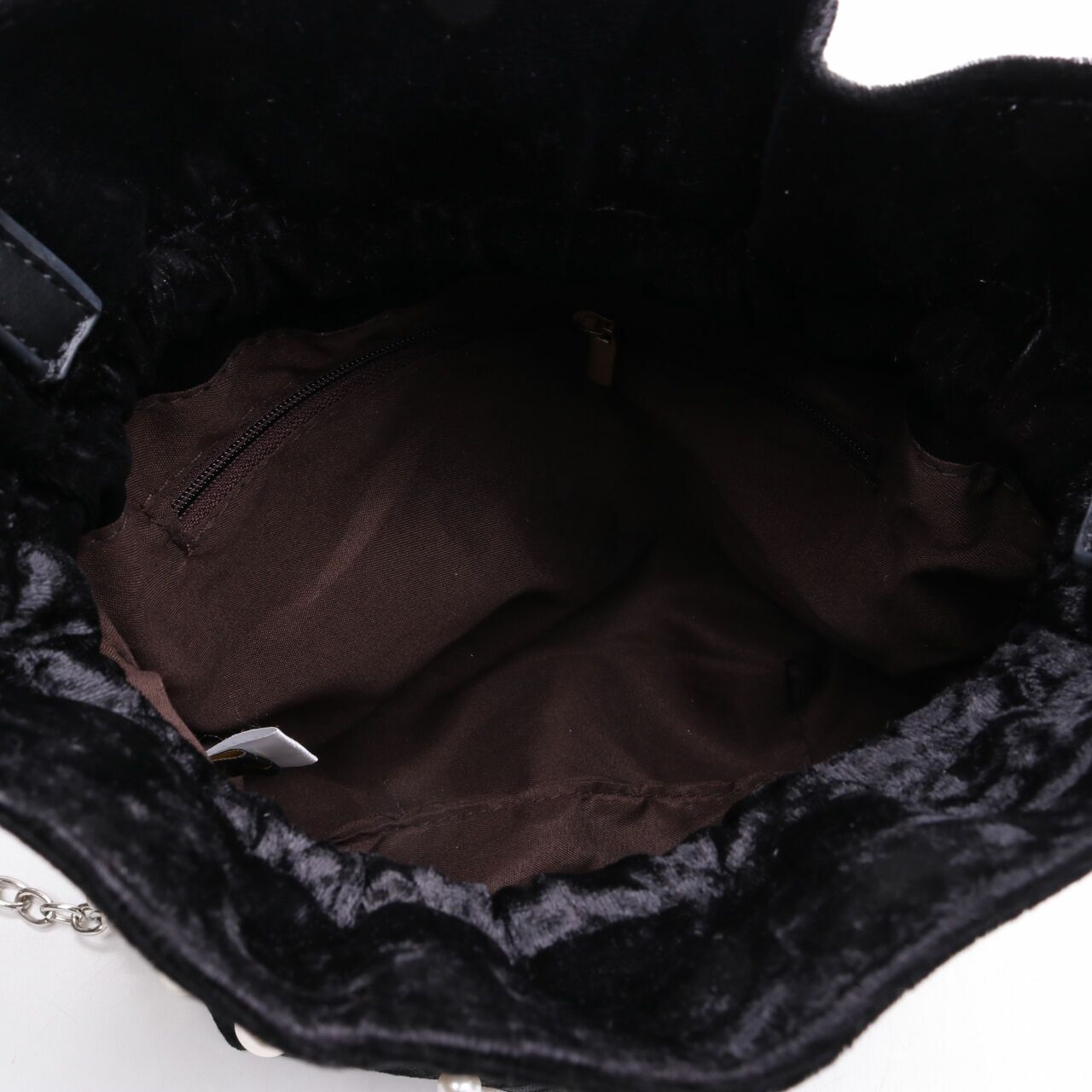 Zalia Bucket Velvet Pearl Black Satchel Bag
