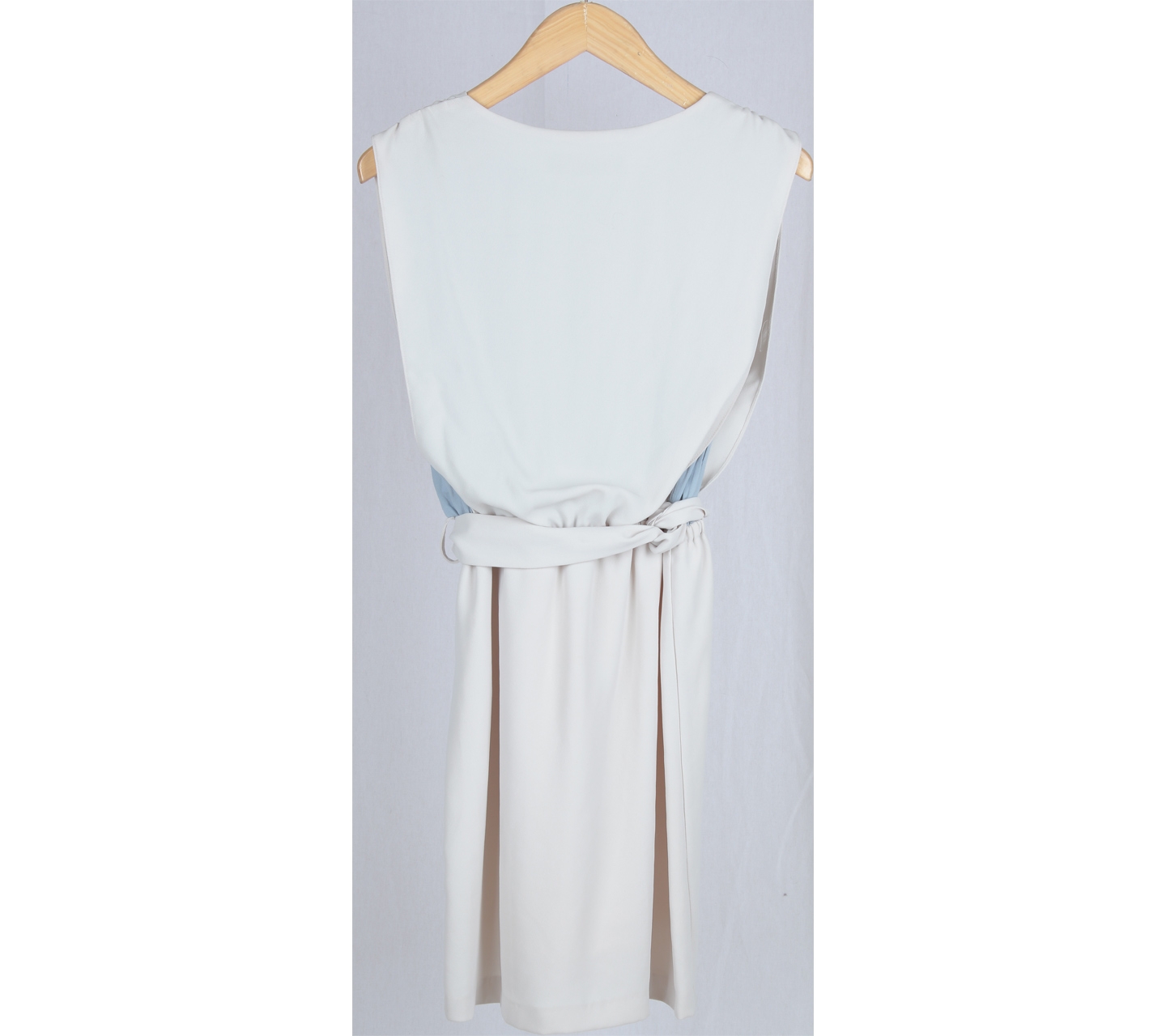 Bonsui Cream And Blue Belted Mini Dress