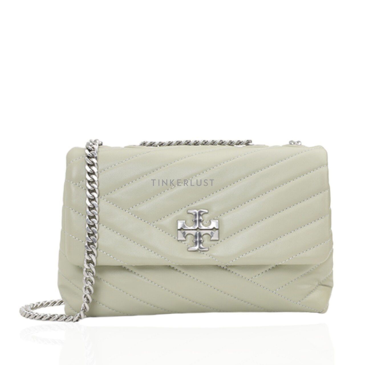 Tory Burch Small Kira Chevron Convertible in Pine Frost with Rolled Brass Hardware Shoulder Bag