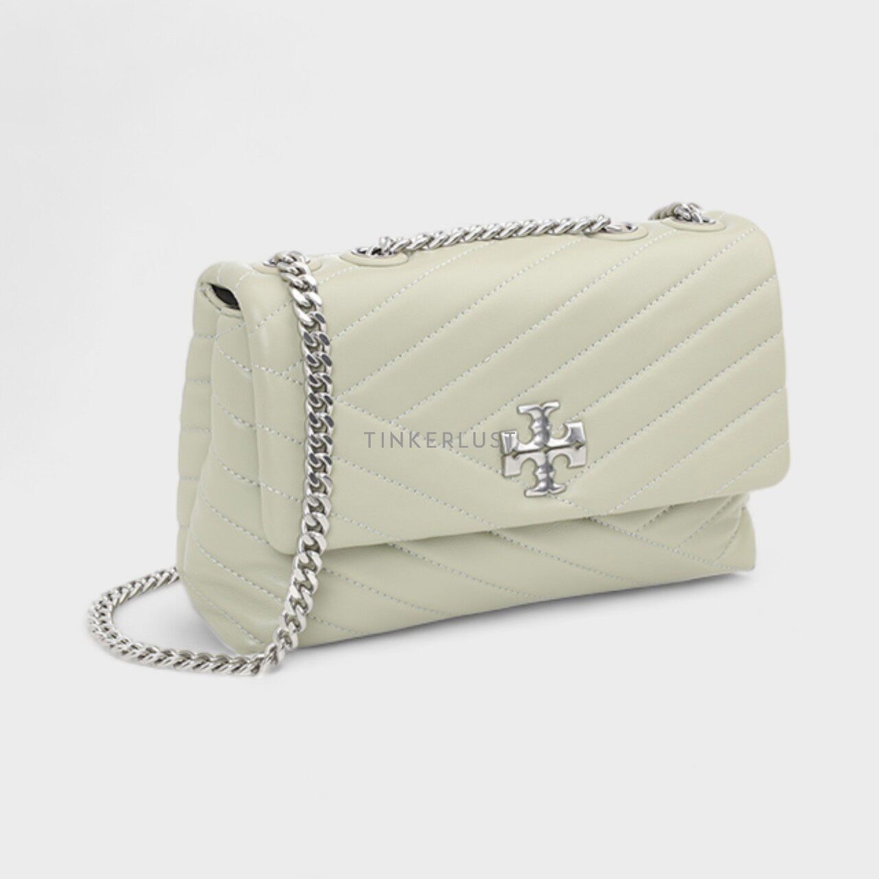 Tory Burch Small Kira Chevron Convertible in Pine Frost with Rolled Brass Hardware Shoulder Bag