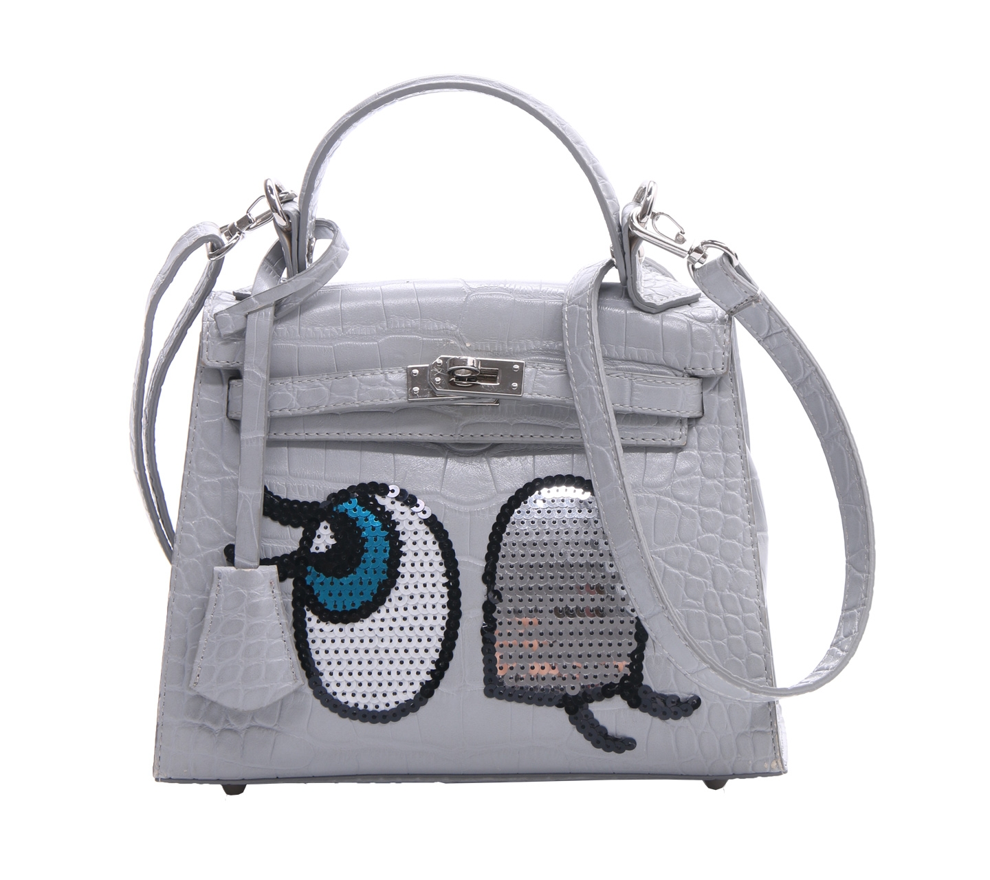 Play No More Grey Sequin Leather Satchel