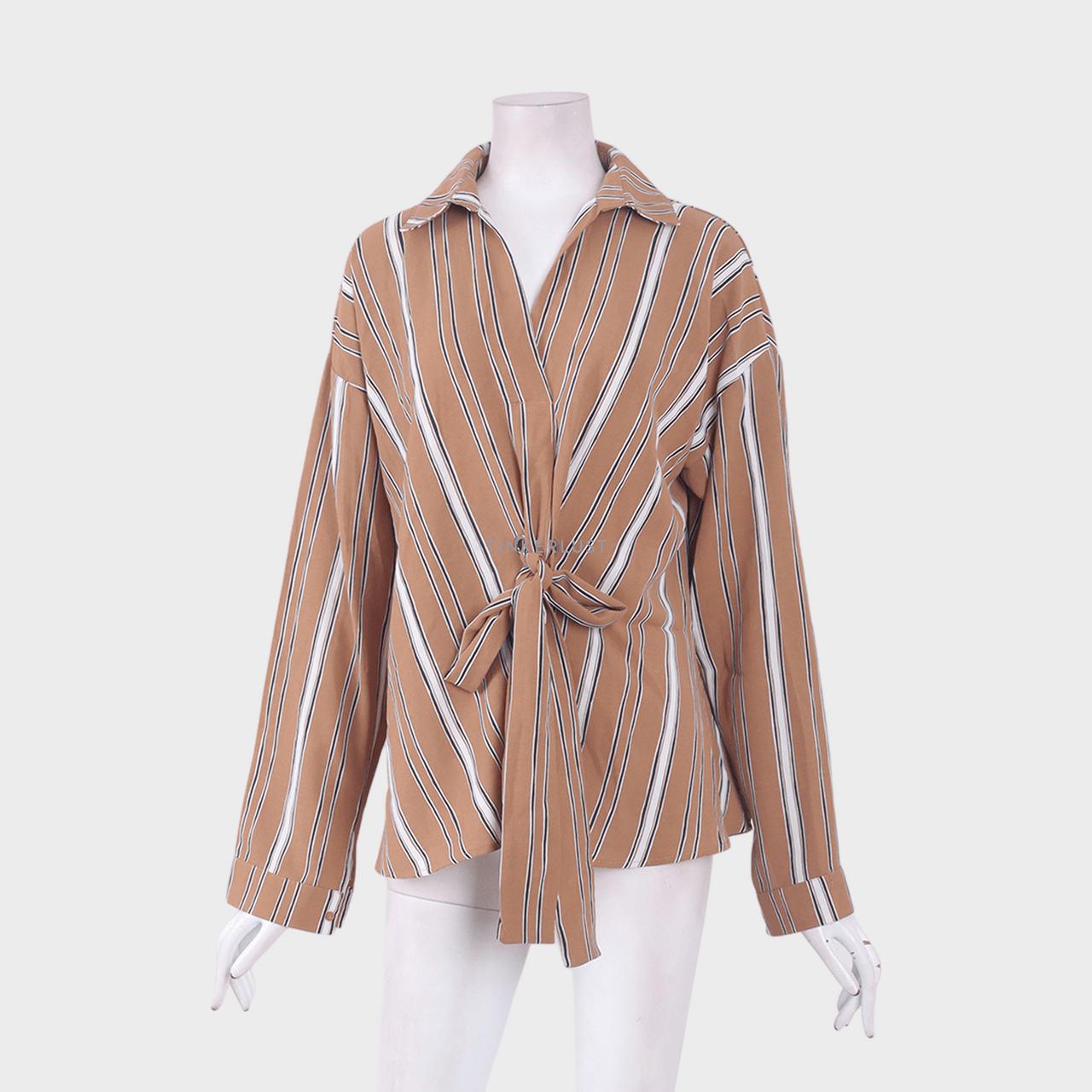 The Editor's Market Light Brown Stripes Blouse