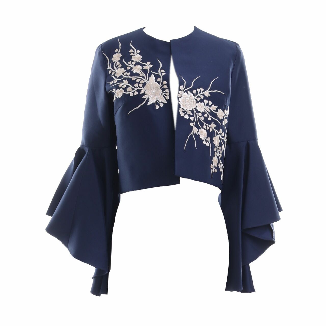 Charlotta Atelier Navy Floral Embroidery Bell Sleeve Blazer