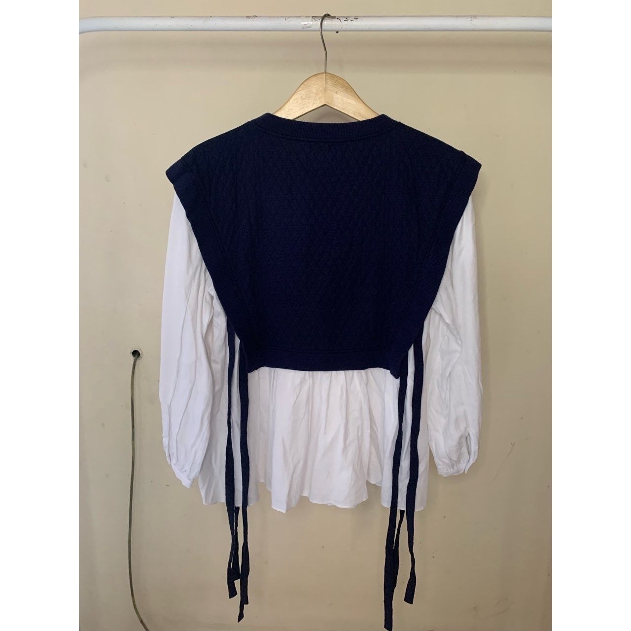 Zara Navy & White Blouse with Vest