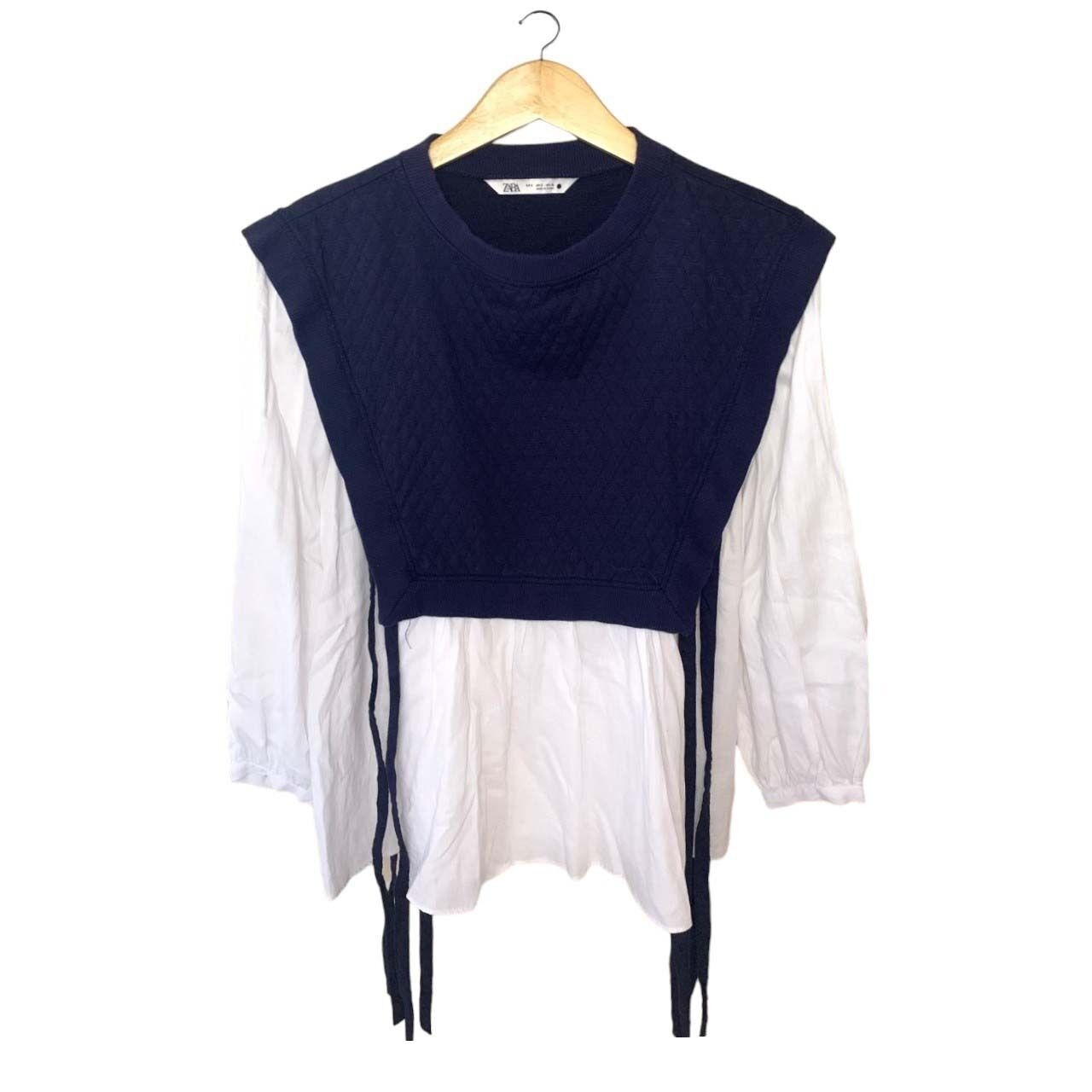 Zara Navy & White Blouse with Vest