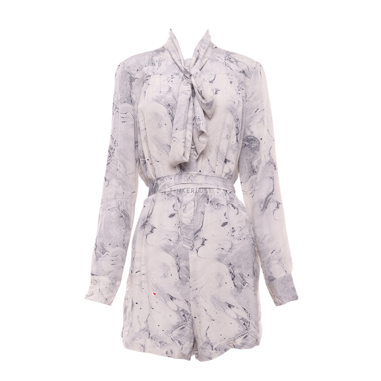 Zimmermann Off White And Grey Marbled Pattern Playsuit