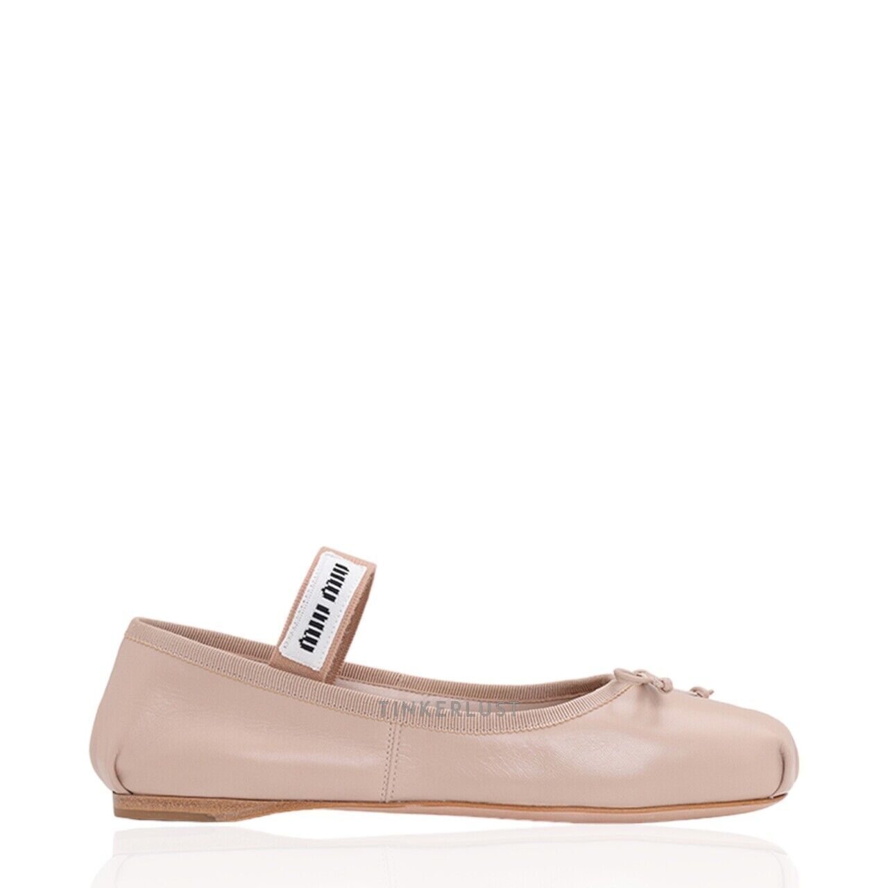 Miu Miu Bow Elastic Band Ballerina in Water Lily Leather with Logo