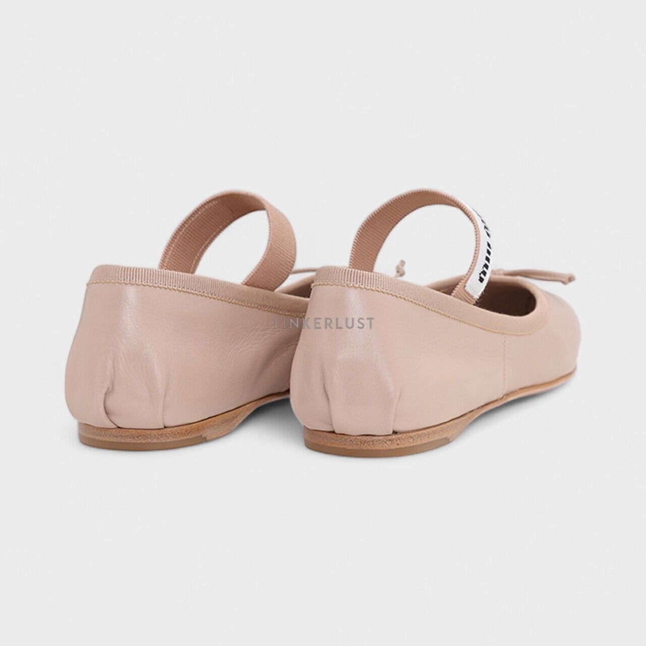 Miu Miu Bow Elastic Band Ballerina in Water Lily Leather with Logo
