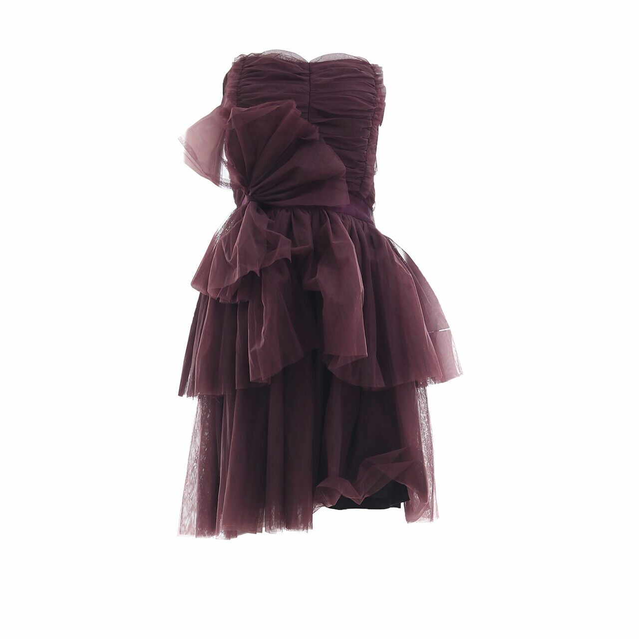 Ju's Purple Tulle Ruffle Tube Mini Dress