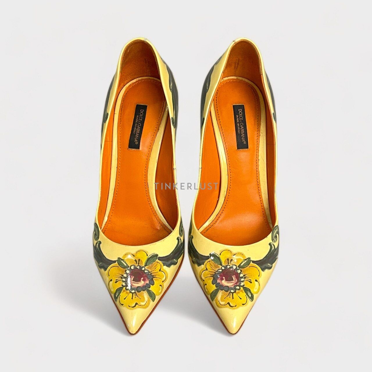 Dolce & Gabbana Floral Print Yellow Patent Heels