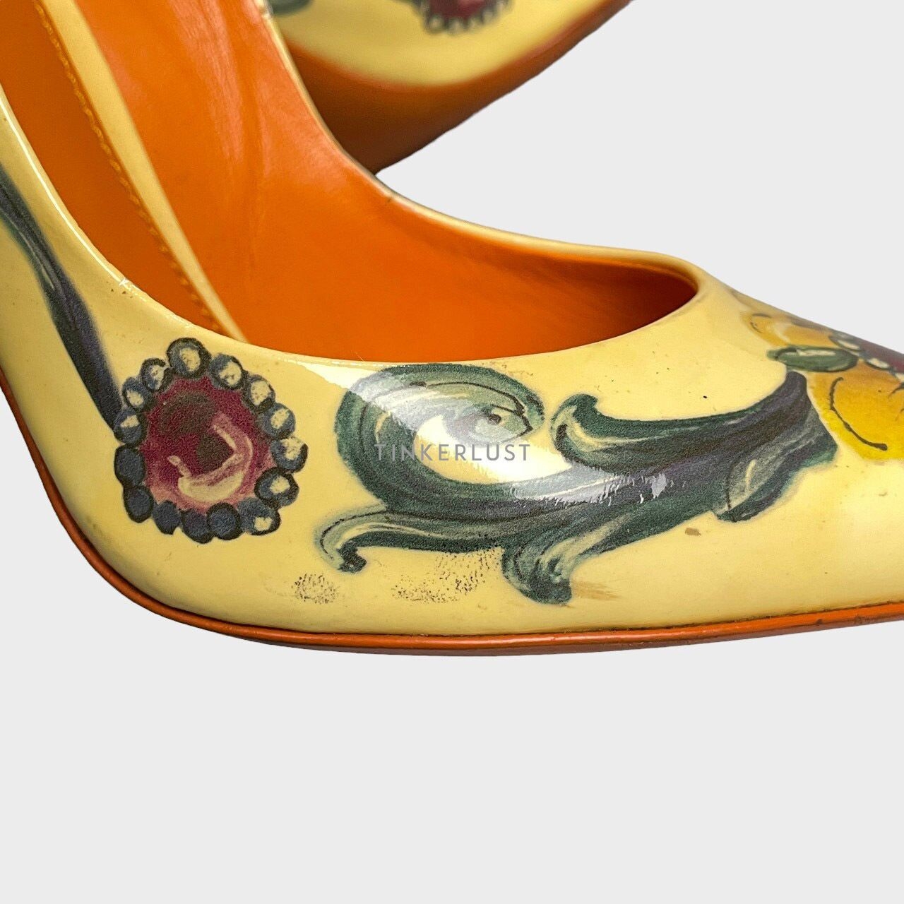 Dolce & Gabbana Floral Print Yellow Patent Heels
