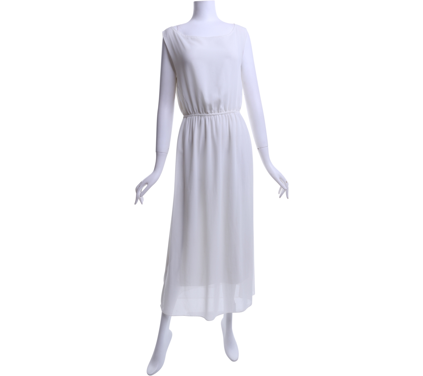 Solitaire White Plain Long Dress