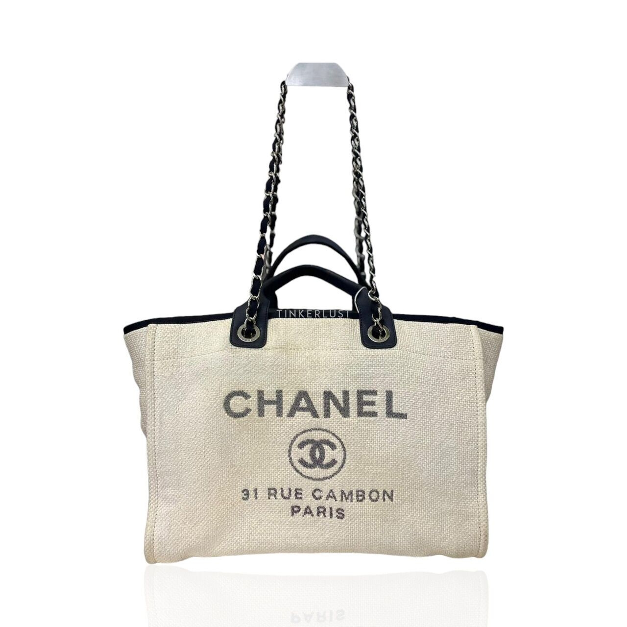 Chanel Deauville Large White Navy Shopping Bag #25 Tote Bag