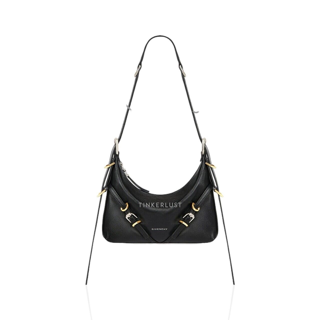 Givency Mini Voyou in Black Tumbled Calfskin Leather Crossbody Bag