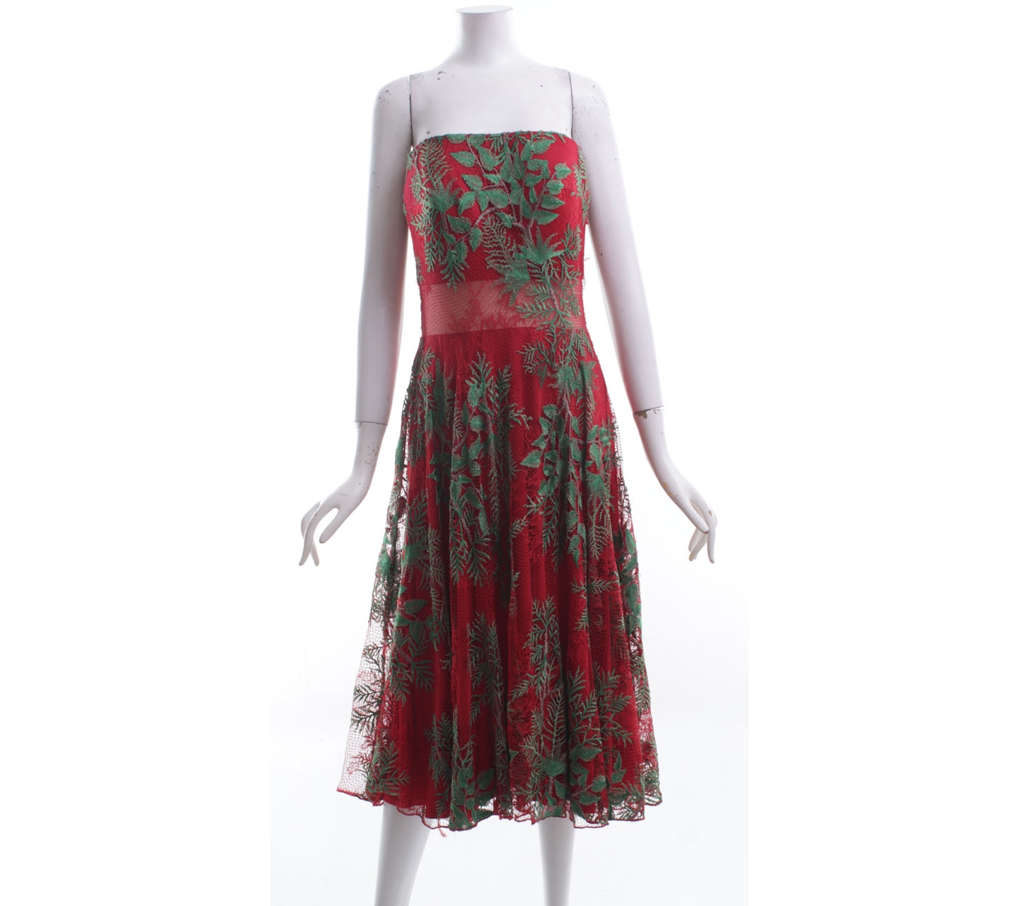 Tadashi Shoji Red & Green Jungle Midi Dress