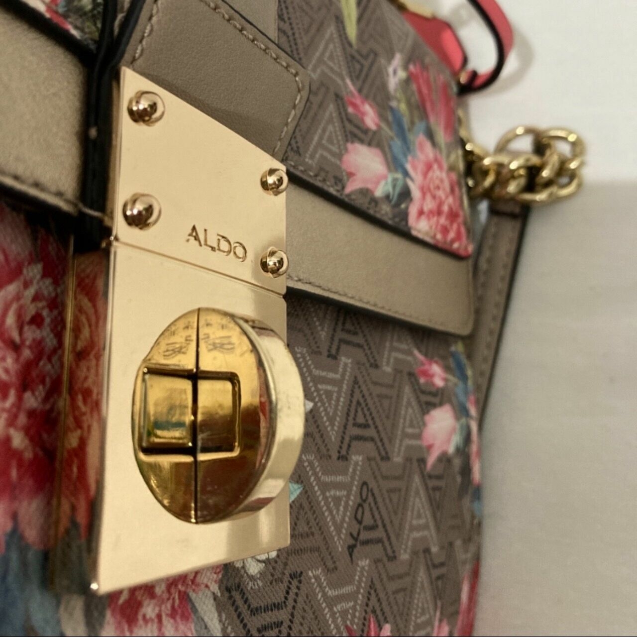 Aldo Brown & Pink Floral Shoulder Bag