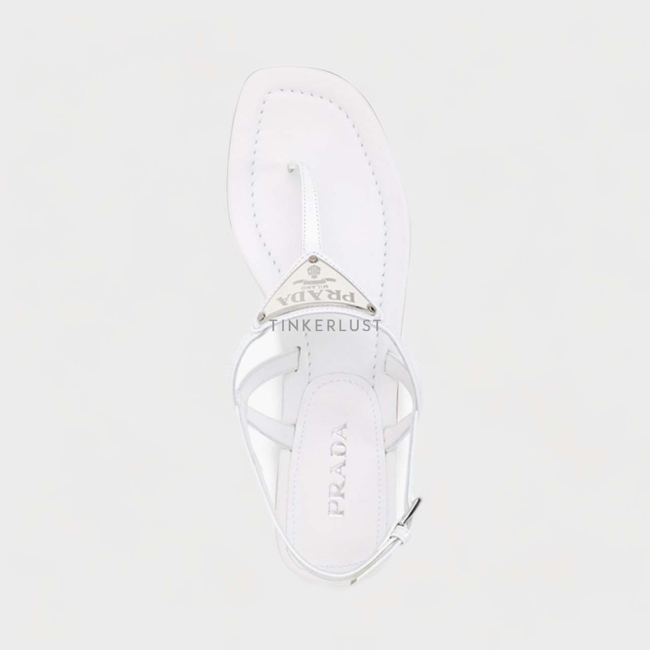 PRADA Thong Sandals in White Patent with Triangle Logo
