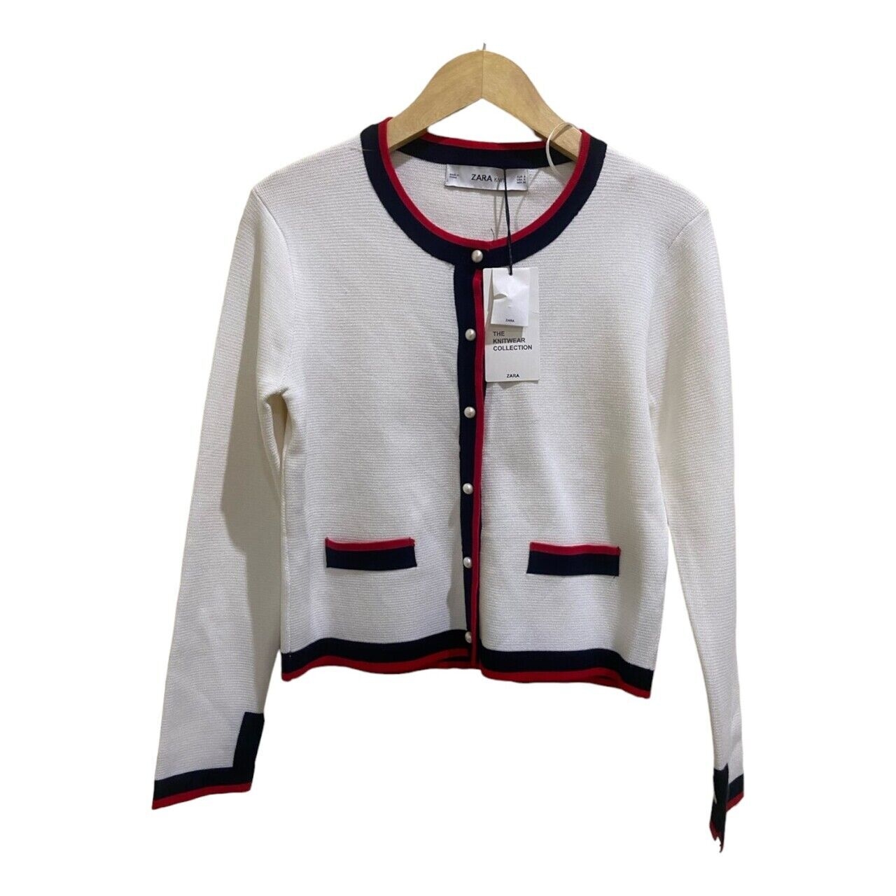Zara Contrast Cardigan with Pearl Buttons