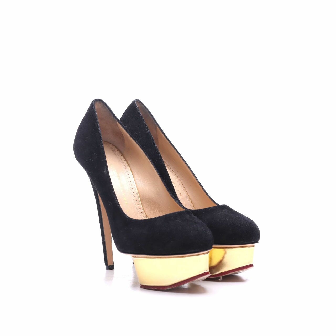 Charlotte Olympia Suede Dolly Black Heels