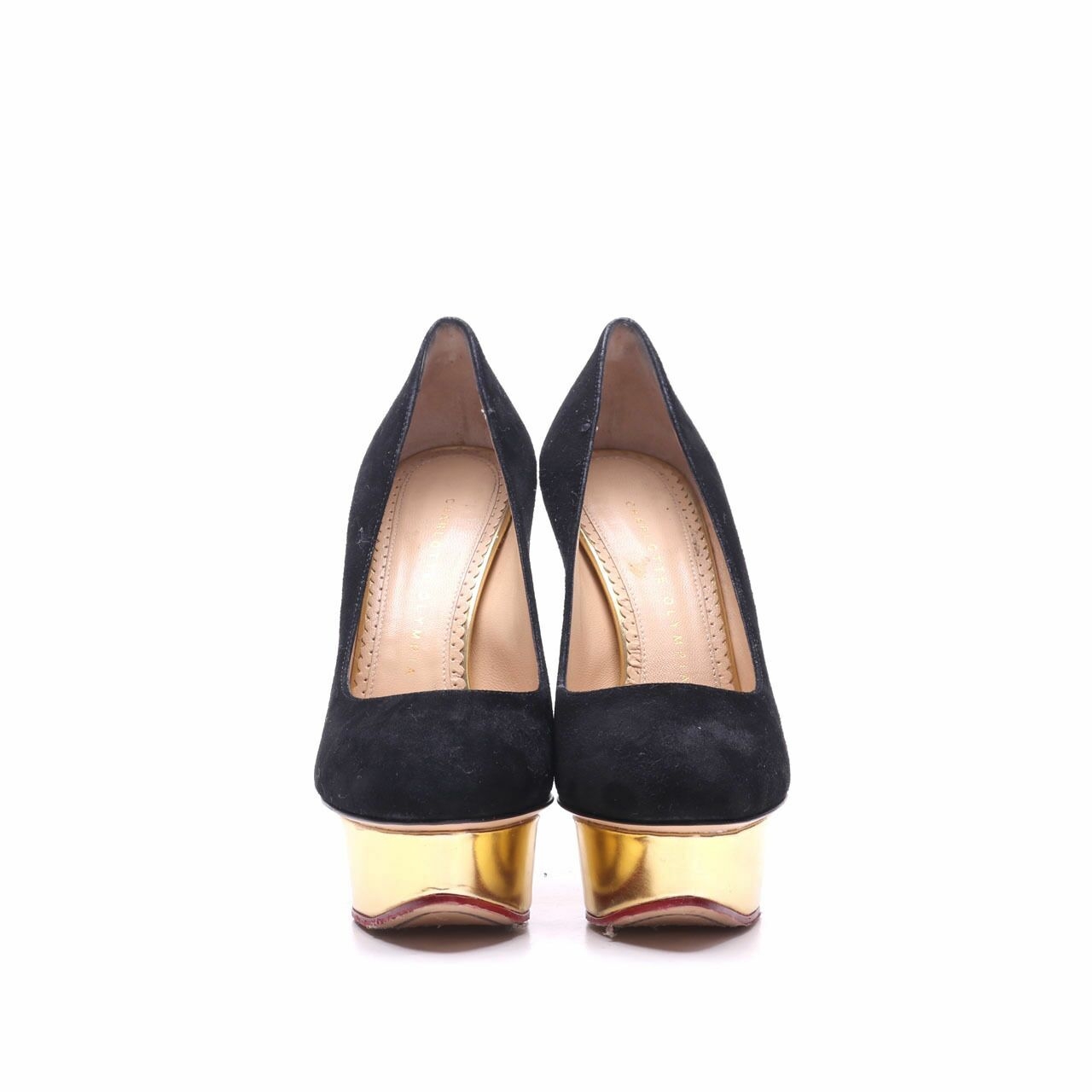 Charlotte Olympia Suede Dolly Black Heels