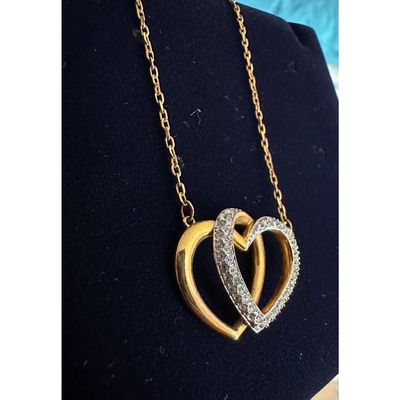 Swarovski Gold Perhiasan / Necklace Heart Couple 