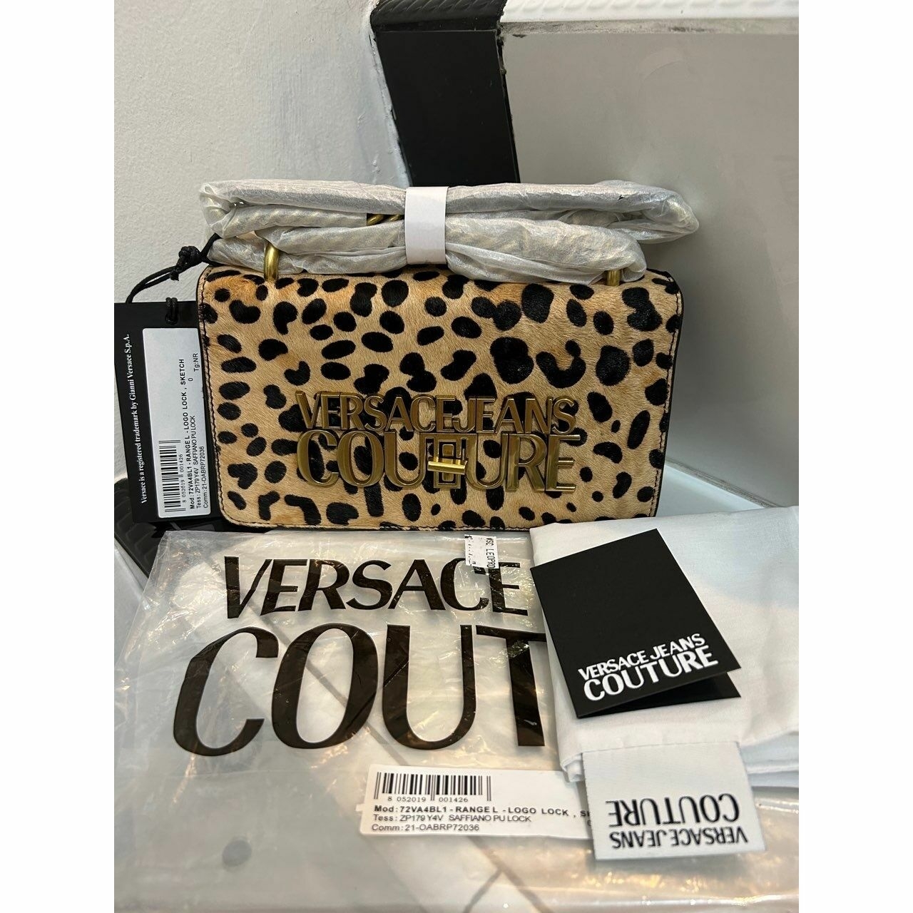 Versace Jeans Couture Leopard Print Logo Plaque Crossbody Bag