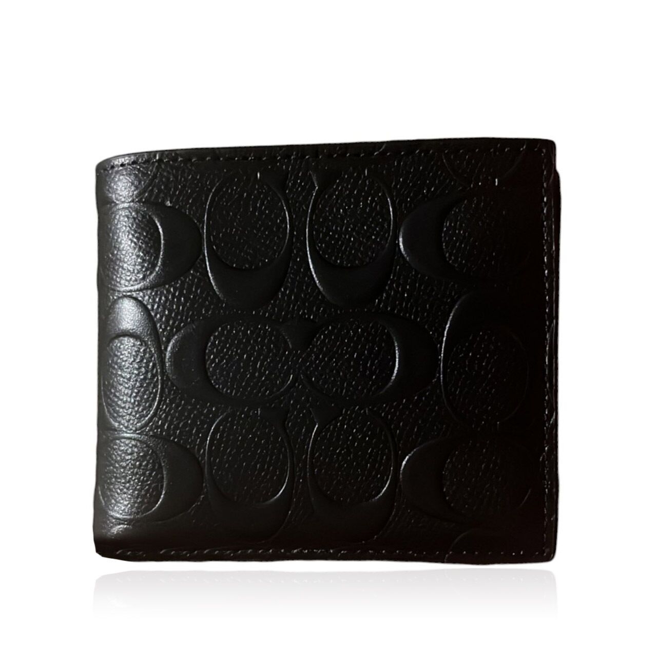 Coach Men Compact ID Embossed Signature Black Wallet