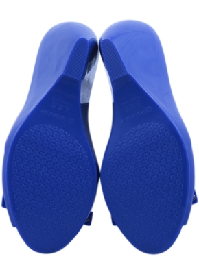 Blue Ribbon Peep Toe Wedges