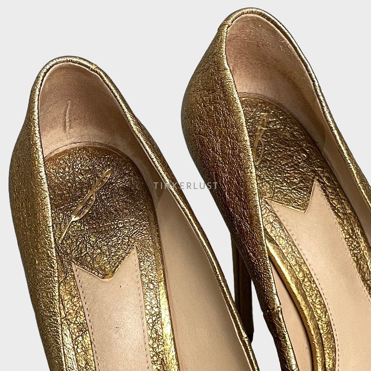 Brian Atwood Bambola Gold Open Toe Pumps