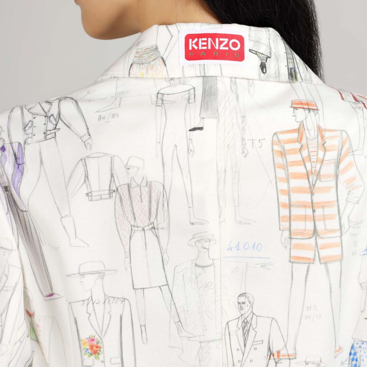 Kenzo Women 'KENZO Sketch' Short Blazer in White Multicolor