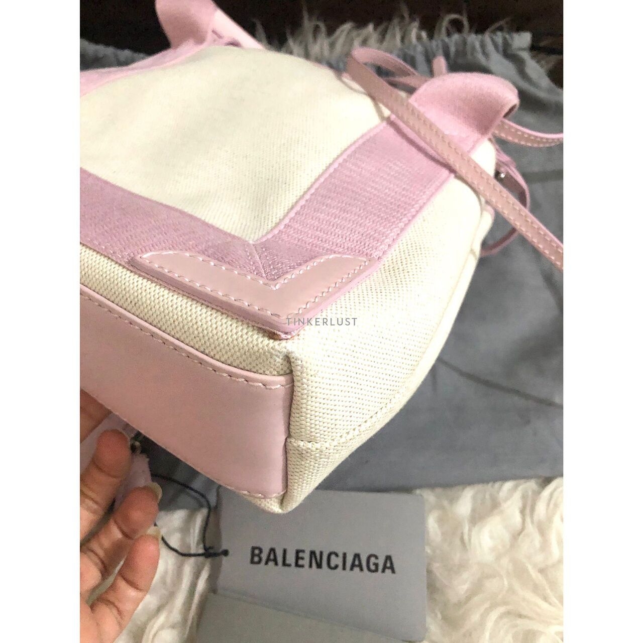 Balenciaga Cabas XS Light Pink & White Canvas 2020 Satchel