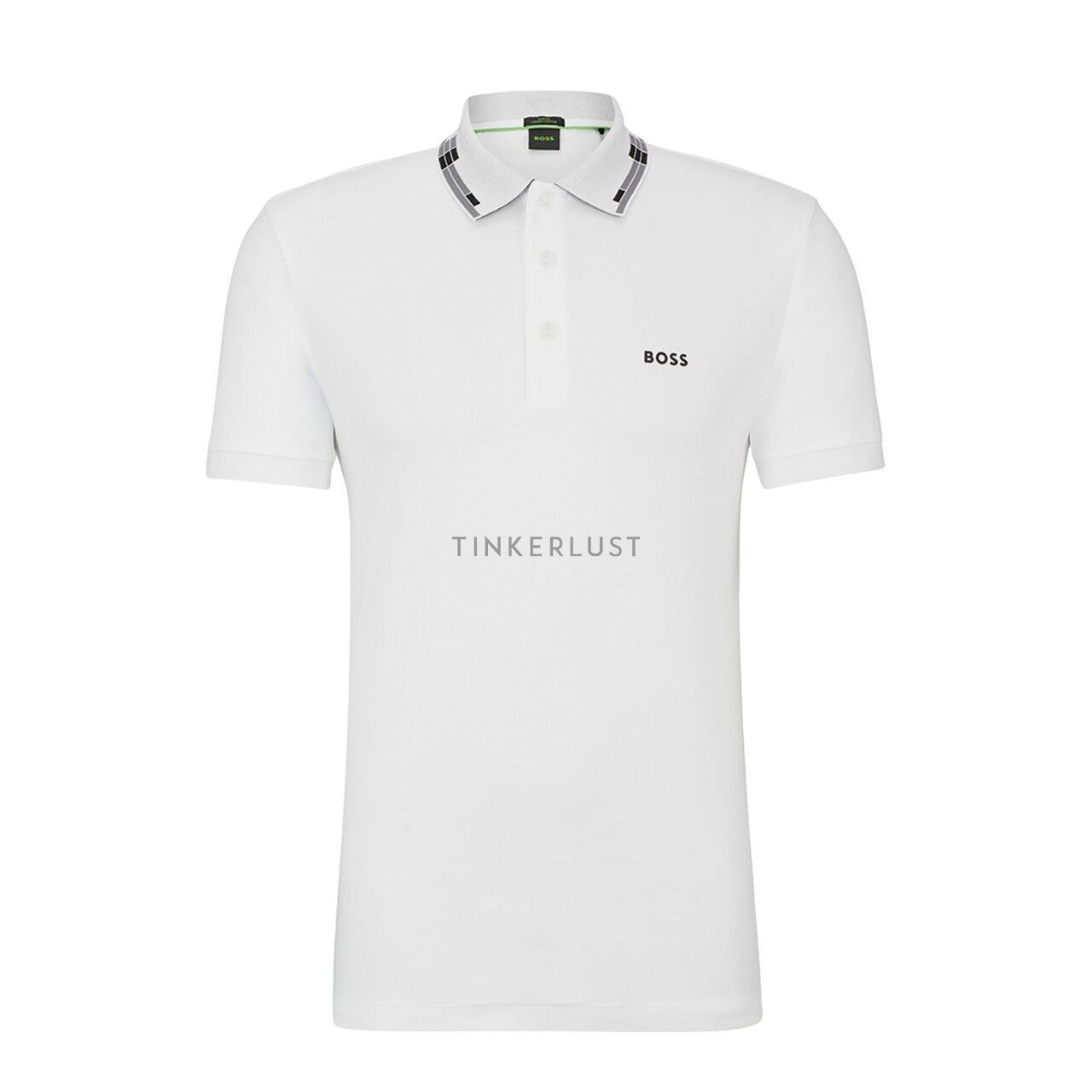 Hugo Boss Men Interlock Slim-Fit Polo Shirt in White with Collar Graphics